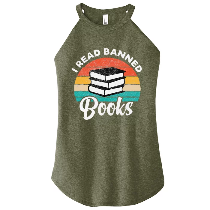 Vintage Retro I Read Banned Books Funny Women’s Perfect Tri Rocker Tank