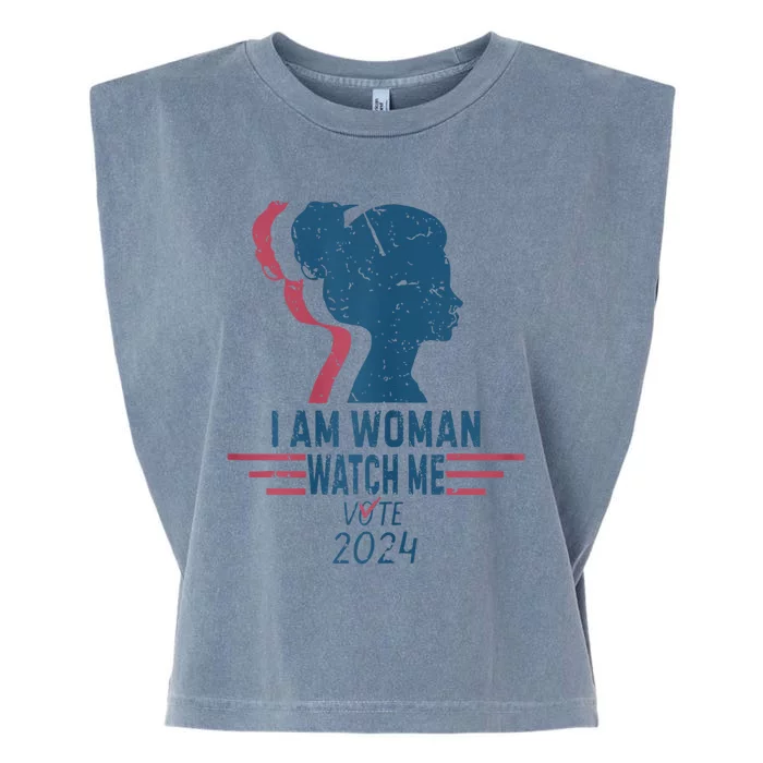 Vintage Retro I Am Woman Watch Me Vote For President Kamalaharris Garment-Dyed Women's Muscle Tee