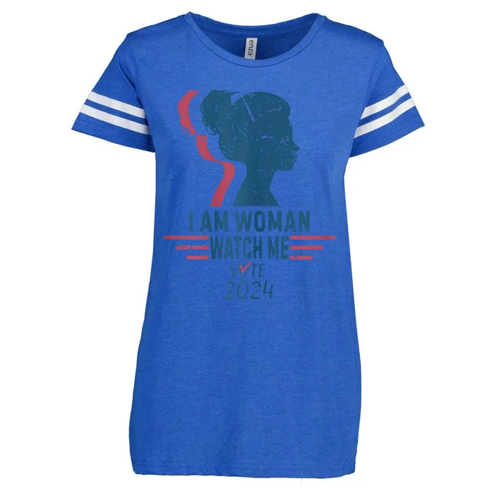 Vintage Retro I Am Woman Watch Me Vote For President Kamalaharris Enza Ladies Jersey Football T-Shirt