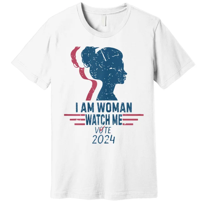 Vintage Retro I Am Woman Watch Me Vote For President Kamalaharris Premium T-Shirt