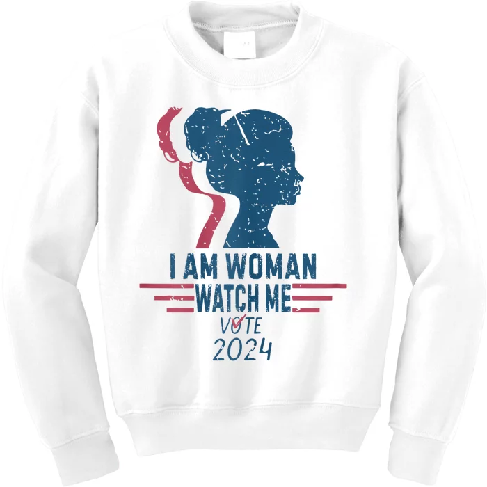 Vintage Retro I Am Woman Watch Me Vote For President Kamalaharris Kids Sweatshirt