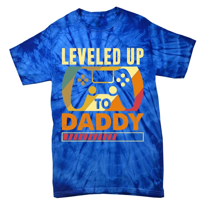 Vintage Retro I Leveled Up To Daddy Funny Promoted To Dad Gift Tie-Dye T-Shirt