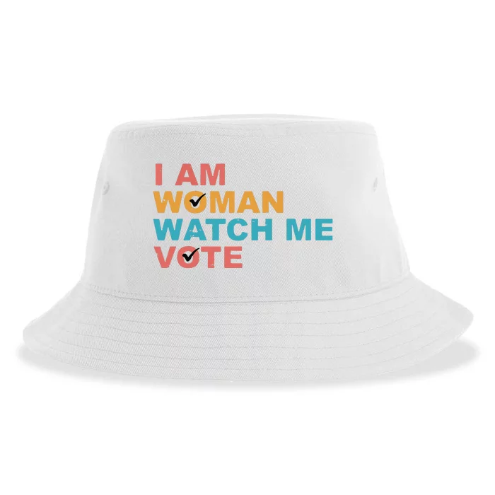 Vintage Retro I Am Woman Watch Me Vote For Women Sustainable Bucket Hat