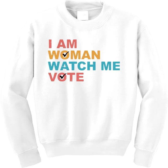 Vintage Retro I Am Woman Watch Me Vote For Women Kids Sweatshirt