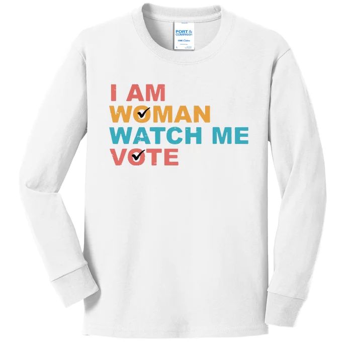 Vintage Retro I Am Woman Watch Me Vote For Women Kids Long Sleeve Shirt