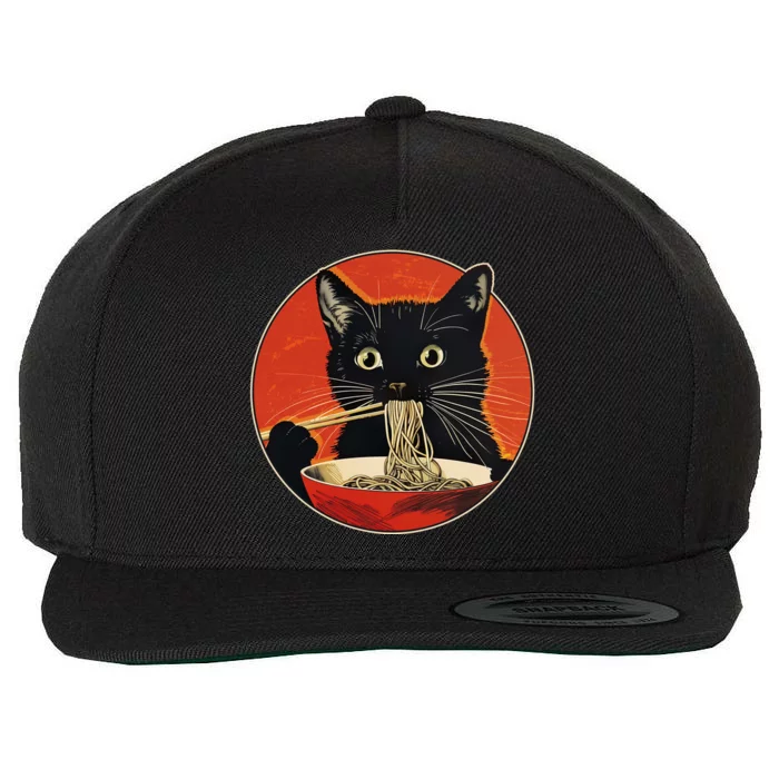 Vintage Retro Japanese Ramen Cat Neko Wool Snapback Cap