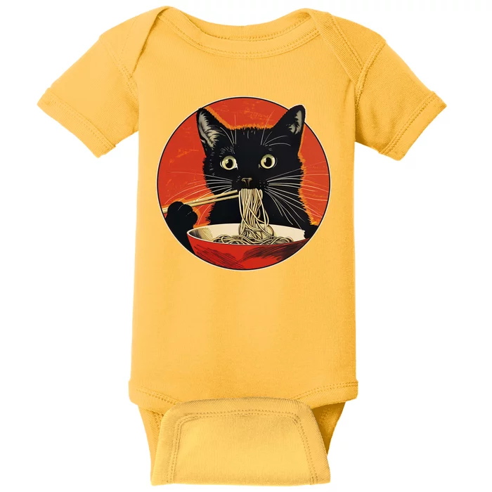 Vintage Retro Japanese Ramen Cat Neko Baby Bodysuit