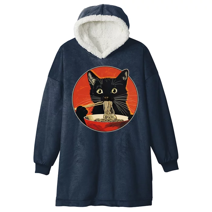 Vintage Retro Japanese Ramen Cat Neko Hooded Wearable Blanket