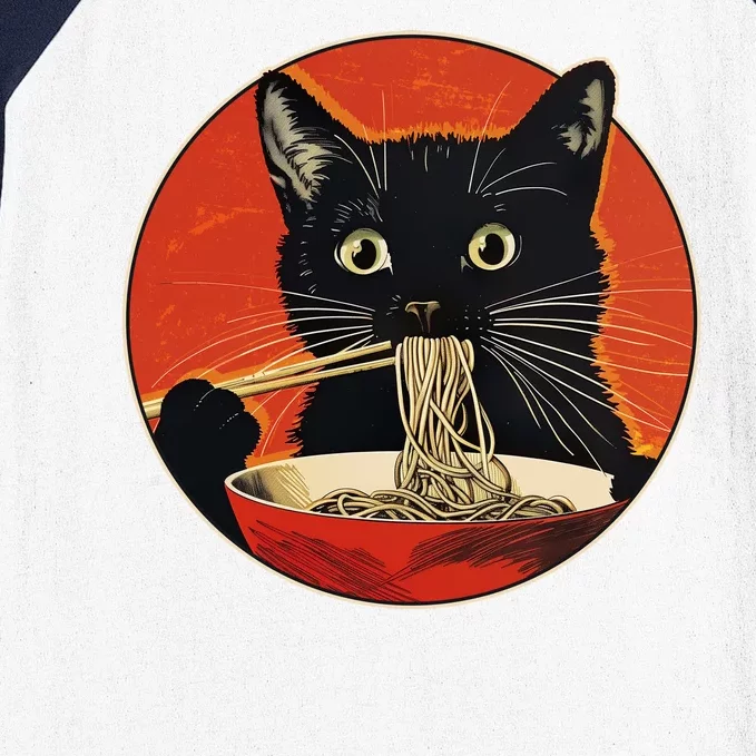 Vintage Retro Japanese Ramen Cat Neko Baseball Sleeve Shirt