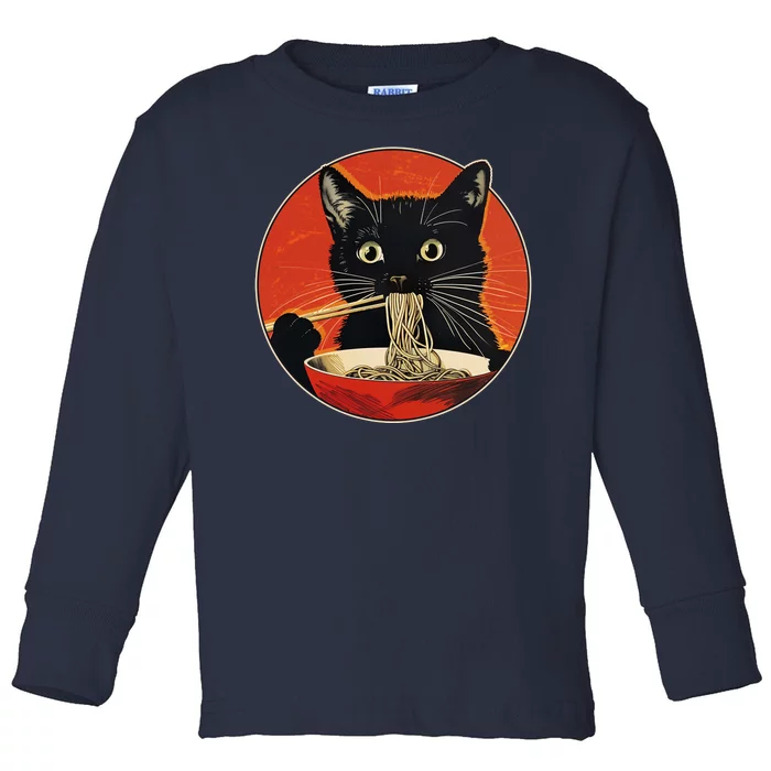 Vintage Retro Japanese Ramen Cat Neko Toddler Long Sleeve Shirt