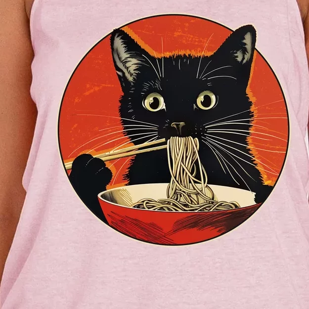 Vintage Retro Japanese Ramen Cat Neko Women's Knotted Racerback Tank