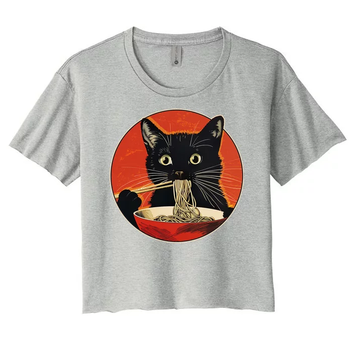 Vintage Retro Japanese Ramen Cat Neko Women's Crop Top Tee