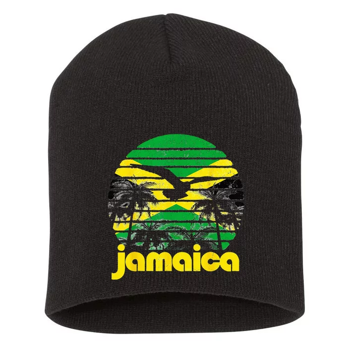 Vintage Retro Jamaica Flag Jamaican 70's 80's Short Acrylic Beanie