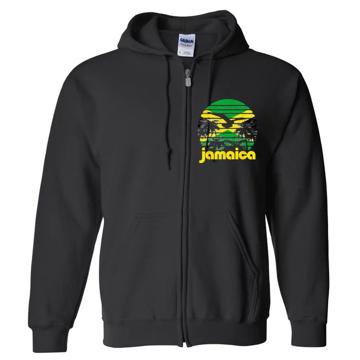 Vintage Retro Jamaica Flag Jamaican 70's 80's Full Zip Hoodie