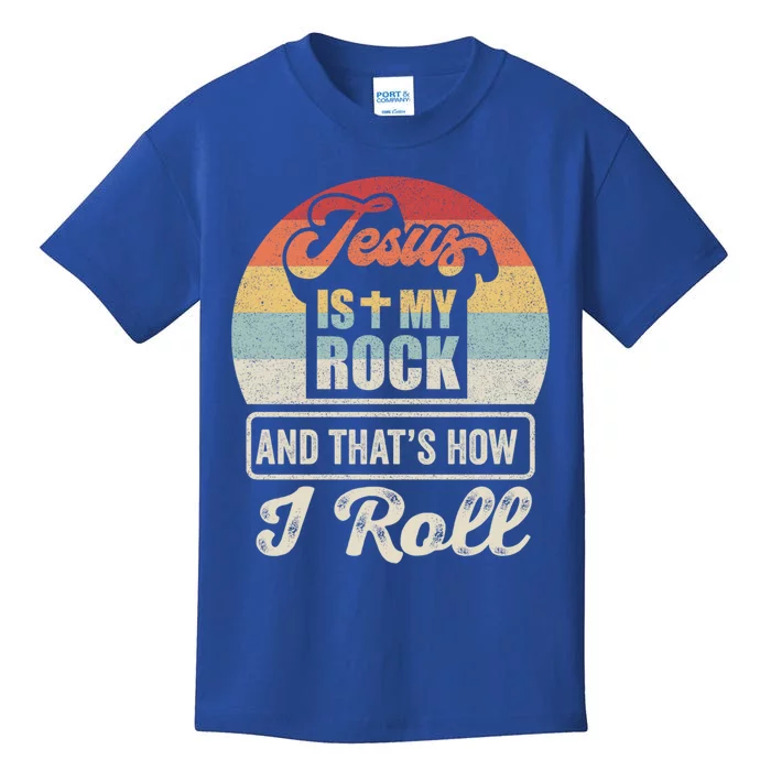 Vintage Retro Jesus Is My Rock And This Is How I Roll Gift Kids T-Shirt