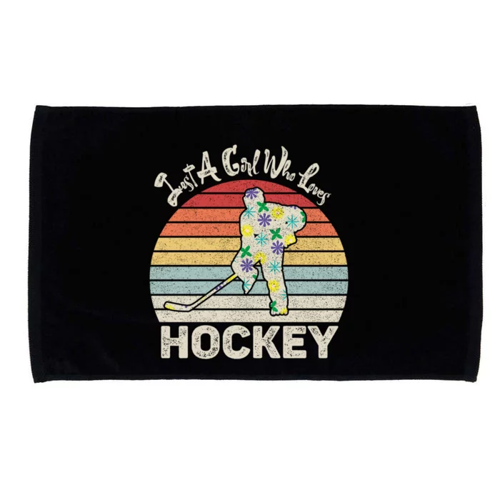 Vintage Retro Just A Who Loves Hockey Gift Microfiber Hand Towel