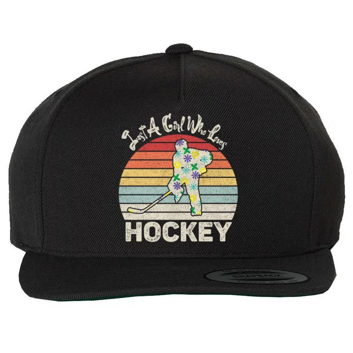 Vintage Retro Just A Who Loves Hockey Gift Wool Snapback Cap