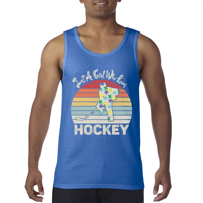 Vintage Retro Just A Who Loves Hockey Gift Tank Top