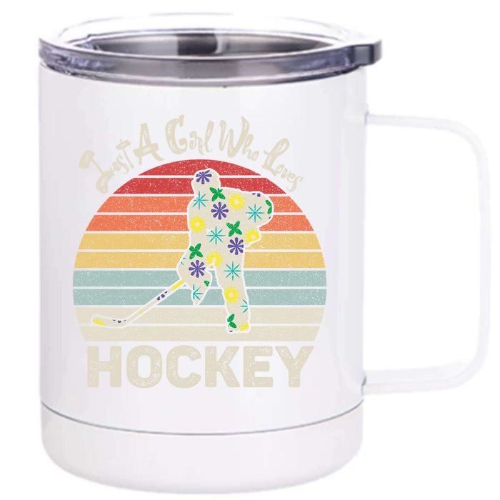 Vintage Retro Just A Who Loves Hockey Gift Front & Back 12oz Stainless Steel Tumbler Cup