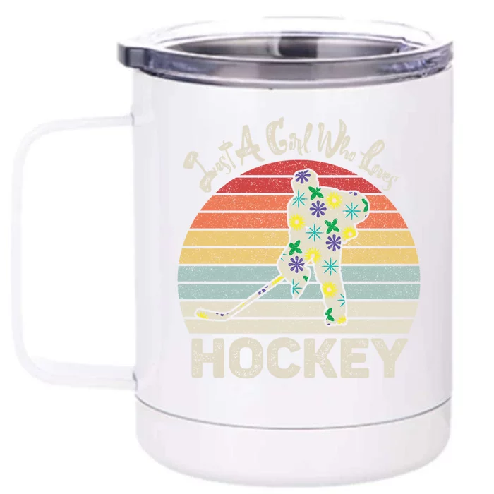 Vintage Retro Just A Who Loves Hockey Gift Front & Back 12oz Stainless Steel Tumbler Cup