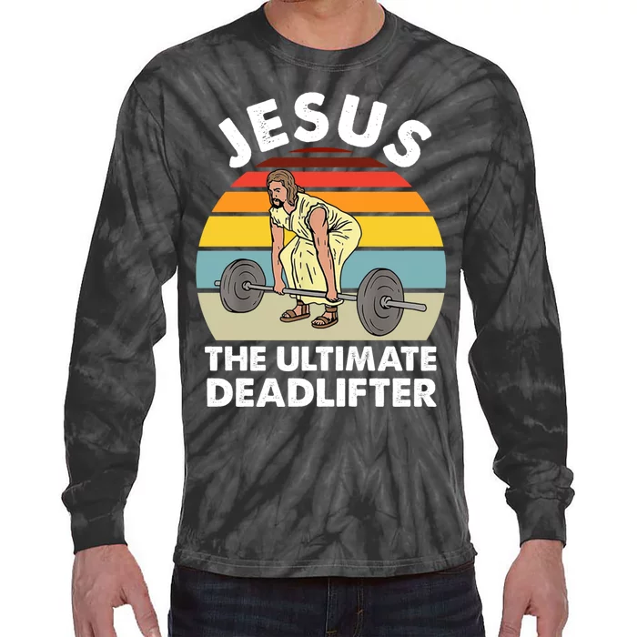 Vintage Retro Jesus The Ultimate Deadlifter Funny Gym Bodybuliding Tie-Dye Long Sleeve Shirt