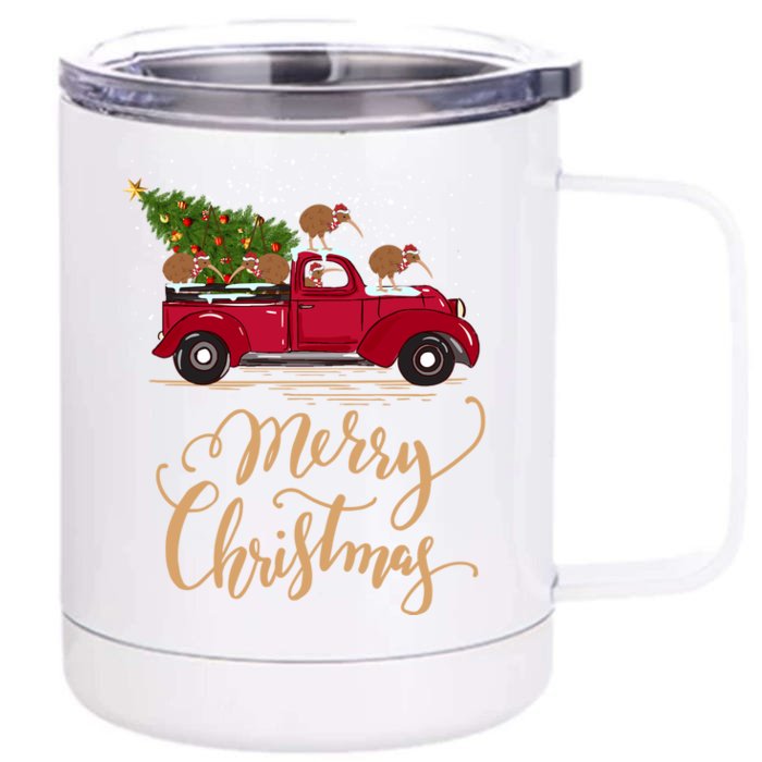 Vintage Retro Kiwi Drive Christmas Tree Truck Kiwi Christmas Great Gift Front & Back 12oz Stainless Steel Tumbler Cup