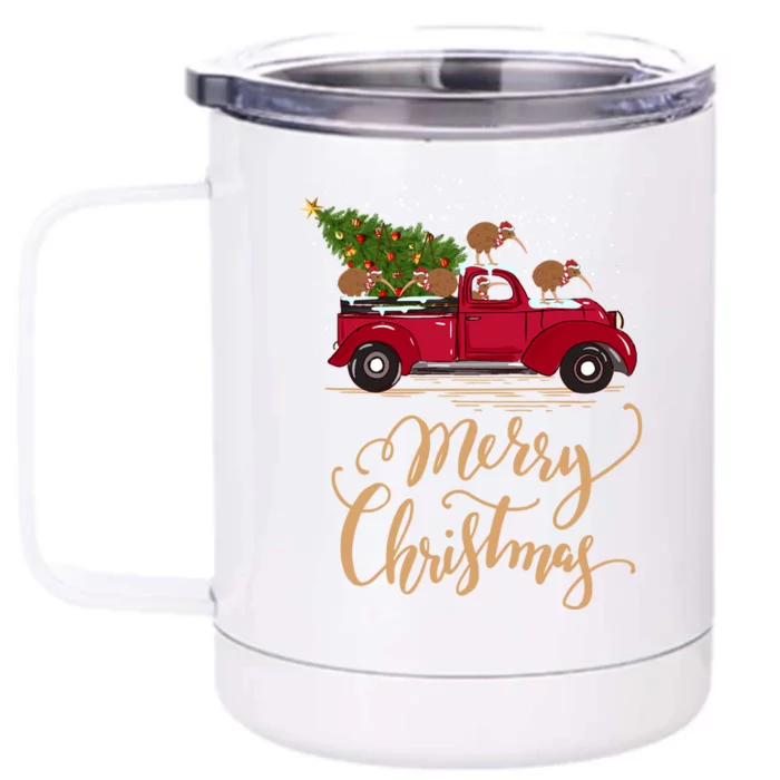 Vintage Retro Kiwi Drive Christmas Tree Truck Kiwi Christmas Great Gift Front & Back 12oz Stainless Steel Tumbler Cup