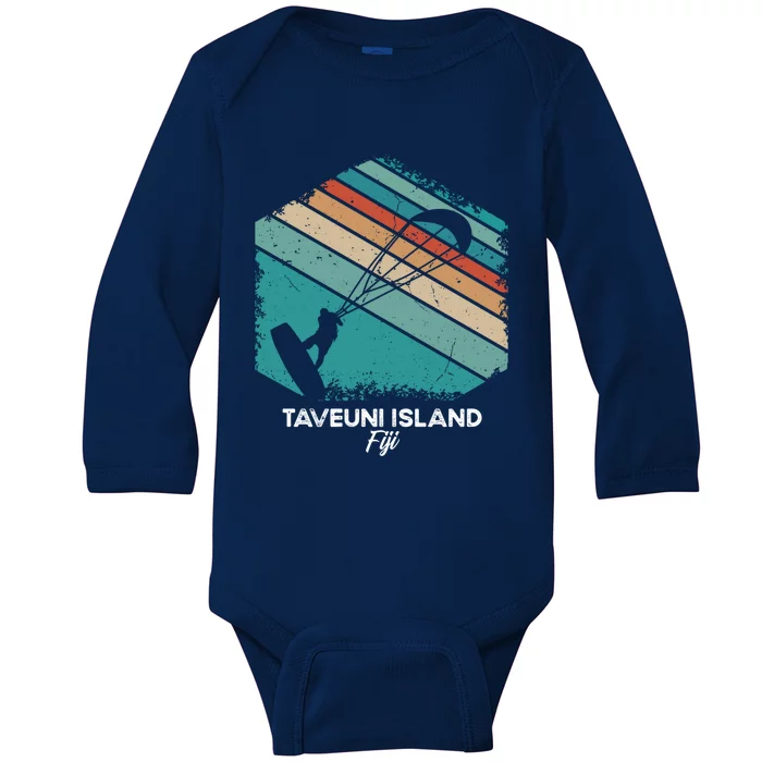 Vintage Retro Kitesurf Taveuni Island Kite Surfing Gift Baby Long Sleeve Bodysuit