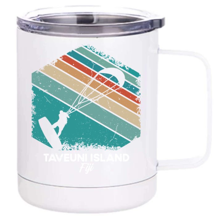 Vintage Retro Kitesurf Taveuni Island Kite Surfing Gift Front & Back 12oz Stainless Steel Tumbler Cup