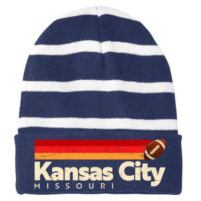 Vintage Retro Kansas City Missouri Football Striped Beanie with Solid Band