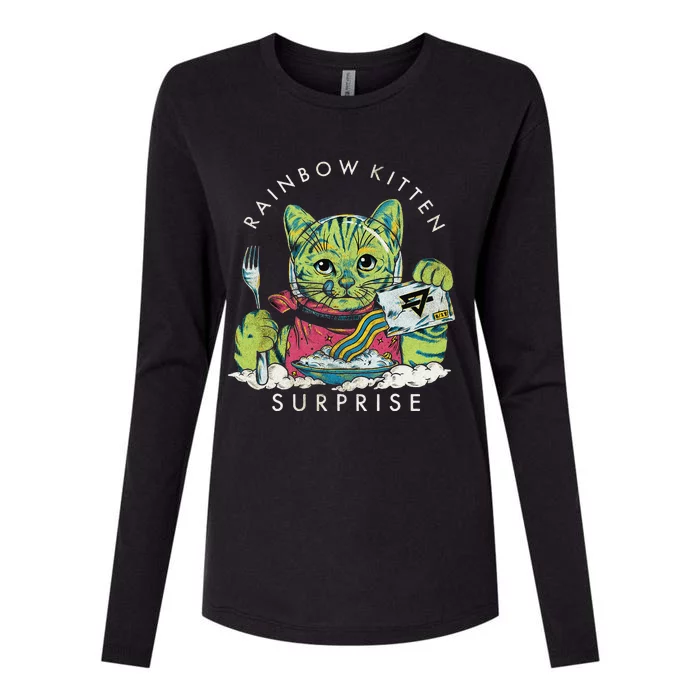 Vintage Rainbow Kitten Surprise Womens Cotton Relaxed Long Sleeve T-Shirt