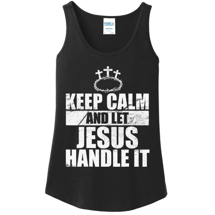 Vintage Retro Keep Calm And Let Jesus Handle it God Believer Ladies Essential Tank