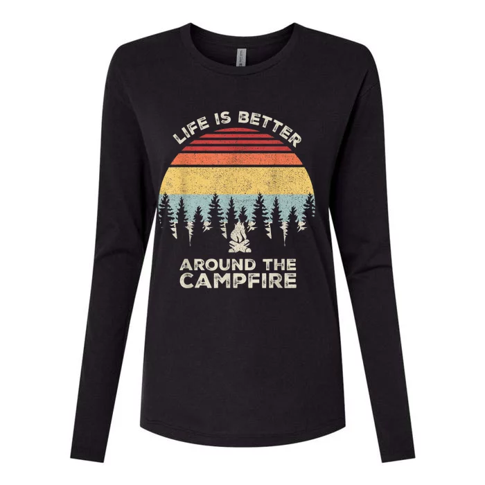 Vintage Retro Life Is Better Around The Campfire Camping Womens Cotton Relaxed Long Sleeve T-Shirt