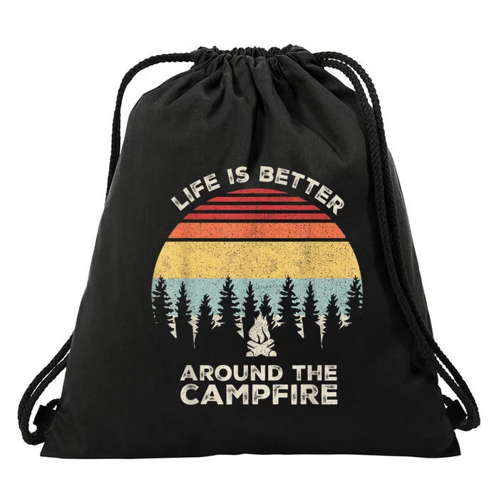 Vintage Retro Life Is Better Around The Campfire Camping Drawstring Bag