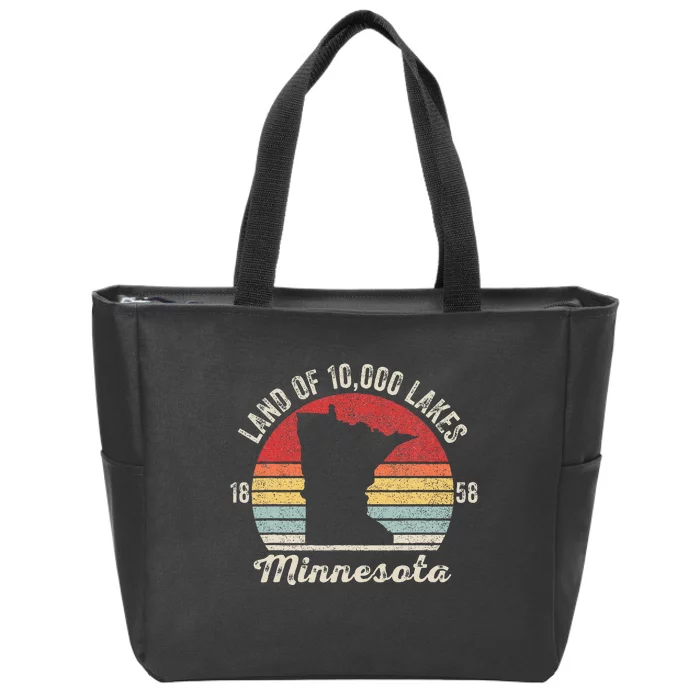 Vintage Retro Land Of 10000 Lakes 1858 Minnesota Zip Tote Bag