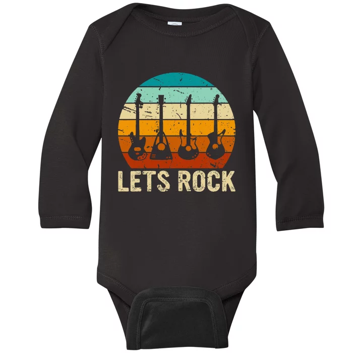 Vintage Retro Lets Rock Rock And Roll Guitar Music Baby Long Sleeve Bodysuit