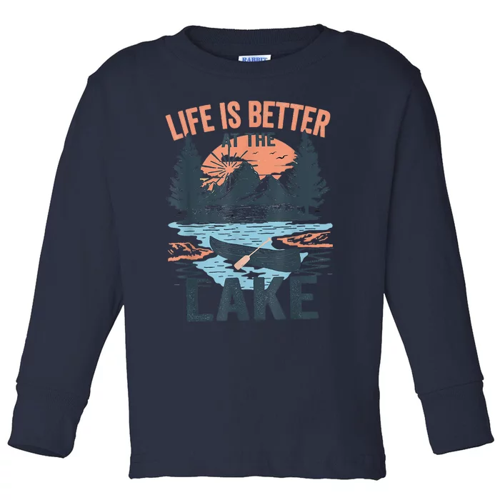 Vintage Retro Life Is Better At The Lake Lake Life Funny Toddler Long Sleeve Shirt