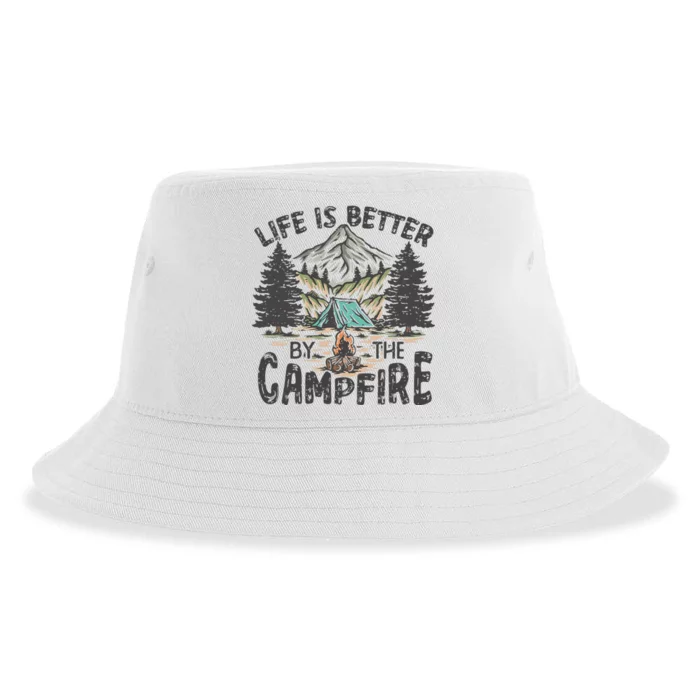 Vintage Retro Life Is Better Around The Campfire Camping Sustainable Bucket Hat