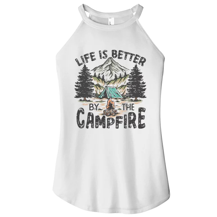 Vintage Retro Life Is Better Around The Campfire Camping Women’s Perfect Tri Rocker Tank