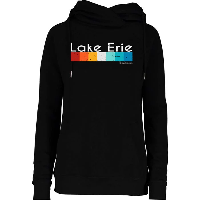 Vintage Retro Lake Erie Pennsylvania Souvenirs Womens Funnel Neck Pullover Hood