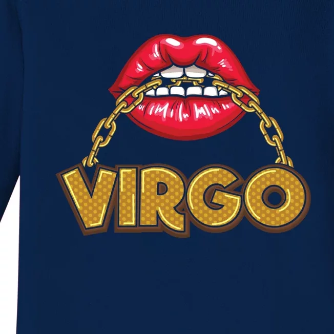 Virgo Red Lips Gold Chain Horoscope Zodiac Gift Baby Long Sleeve Bodysuit