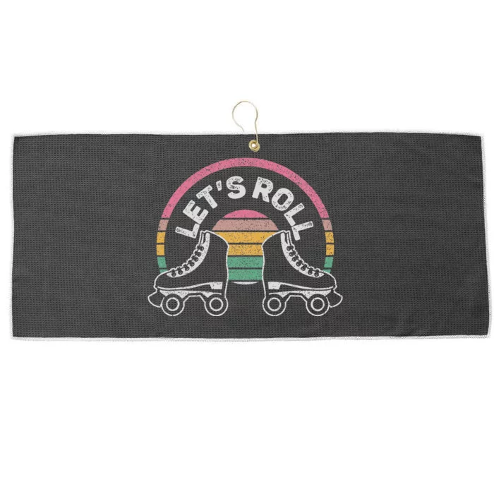 Vintage Retro Lets Roll Funny Roller Skate Girl Large Microfiber Waffle Golf Towel