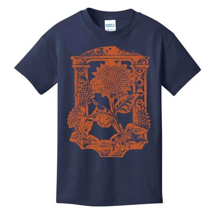 Vintage Retro Litho StyleArt Deco Orange Sunflower Kids T-Shirt