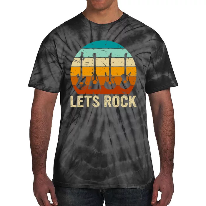 Vintage Retro Lets Rock Rock And Roll Guitar Music Tie-Dye T-Shirt