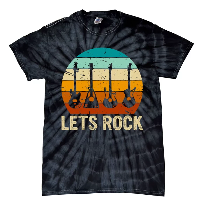 Vintage Retro Lets Rock Rock And Roll Guitar Music Tie-Dye T-Shirt