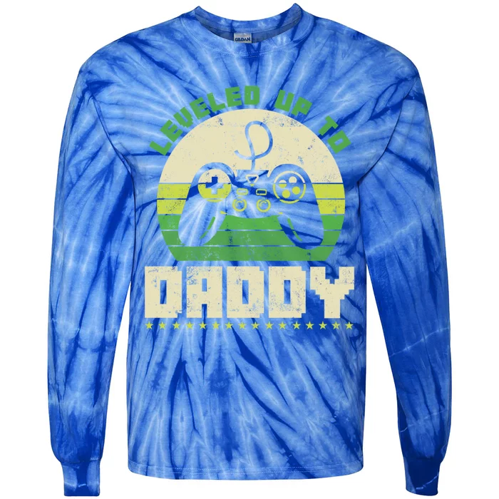 Vintage Retro Leveled Up To Daddy Cool Gift Tie-Dye Long Sleeve Shirt