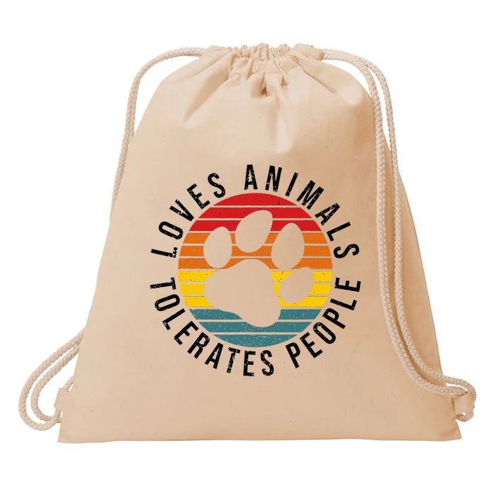 Vintage Retro Loves Animals Tolerates People Funny Drawstring Bag