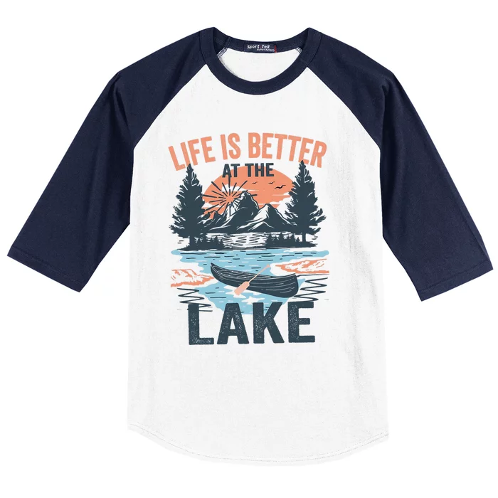 Vintage Retro Life Is Better At The Lake Lake Life Funny Baseball Sleeve Shirt