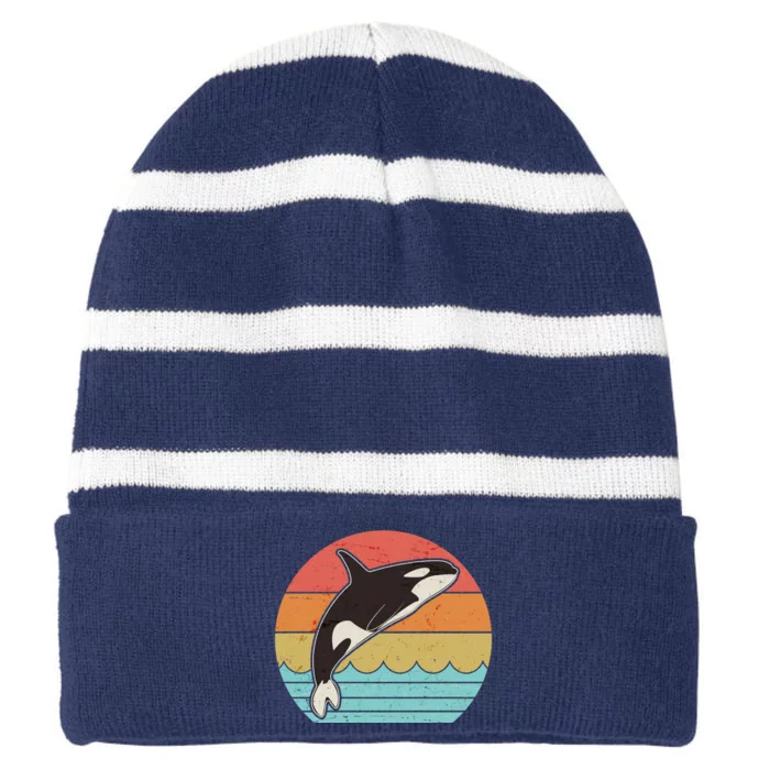 Vintage Retro Leaping Ocra Killer Whale Striped Beanie with Solid Band