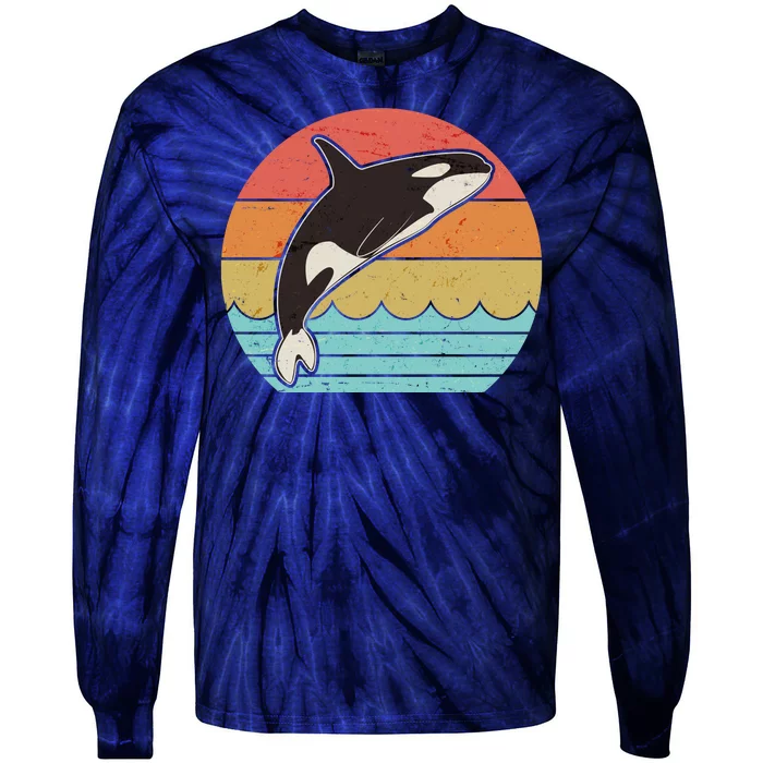 Vintage Retro Leaping Ocra Killer Whale Tie-Dye Long Sleeve Shirt